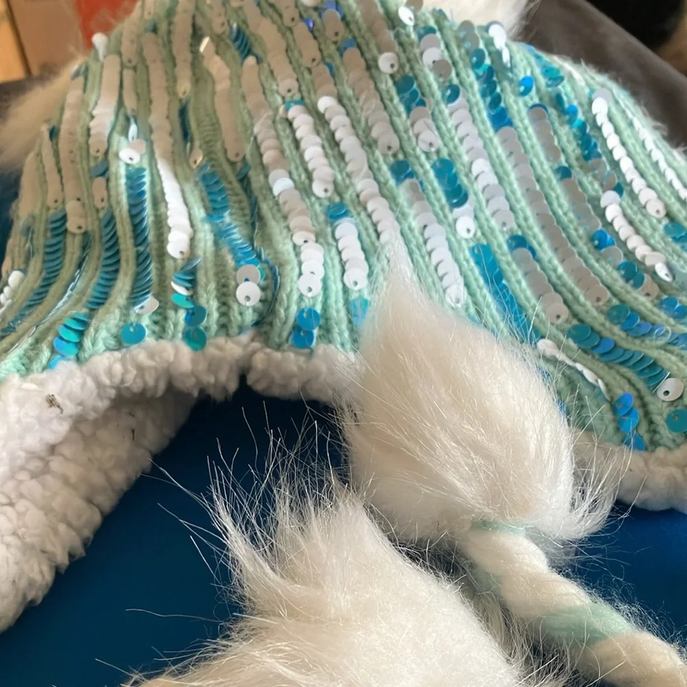 FINAL MARKDOWN Justice Sequin Blue and White Winter Hat